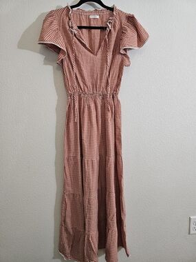 Max Studio Gingham Maxi Dress - Rust Brown/Red